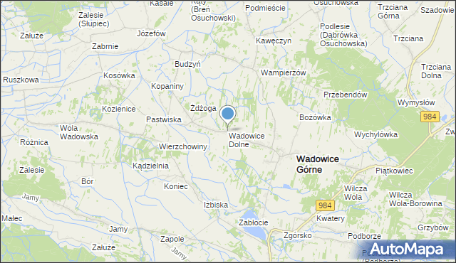 mapa Wadowice Dolne, Wadowice Dolne na mapie Targeo